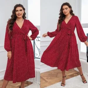 Autumn And Winter Swing Temperament Commute Polka Dot Long Sleeve Dress