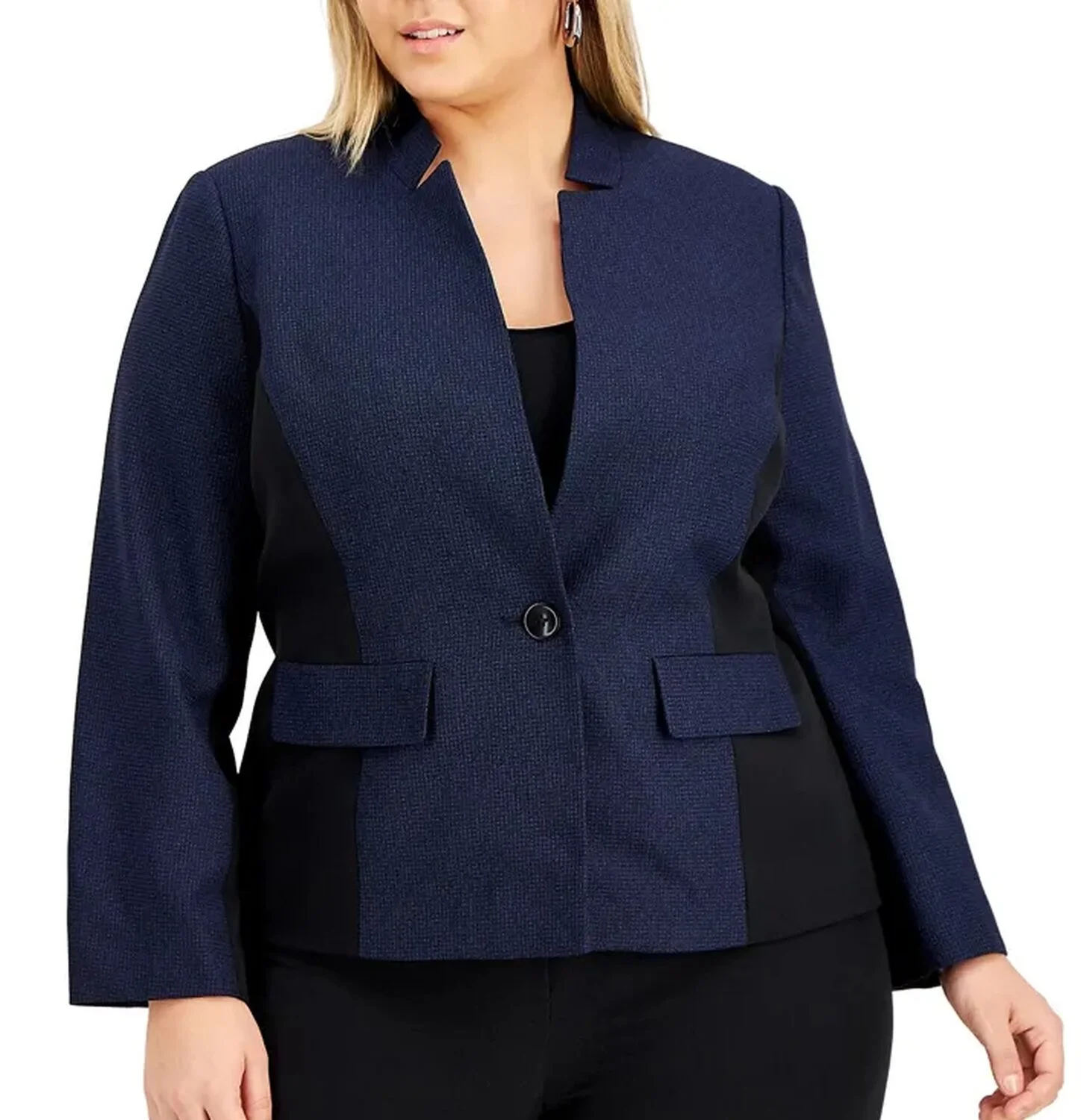 Ladies Formal Solid Color Blazer Jacket in darkBlue