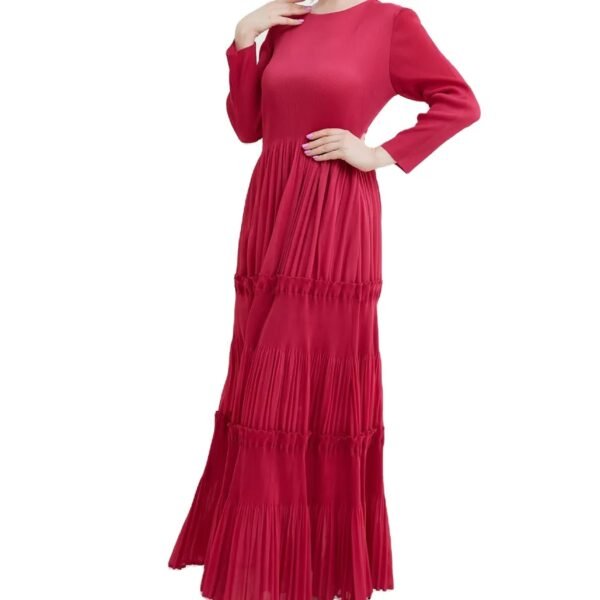 Long Sleeve Round Neck Women's Dress RED
