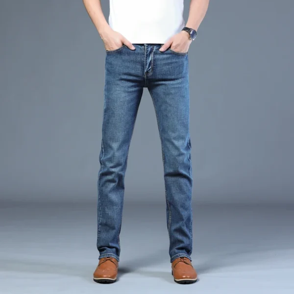 Men's Regular Fit Blue Stretch Denim Pants - Business Fashion, Comfortable, Everyday Wear